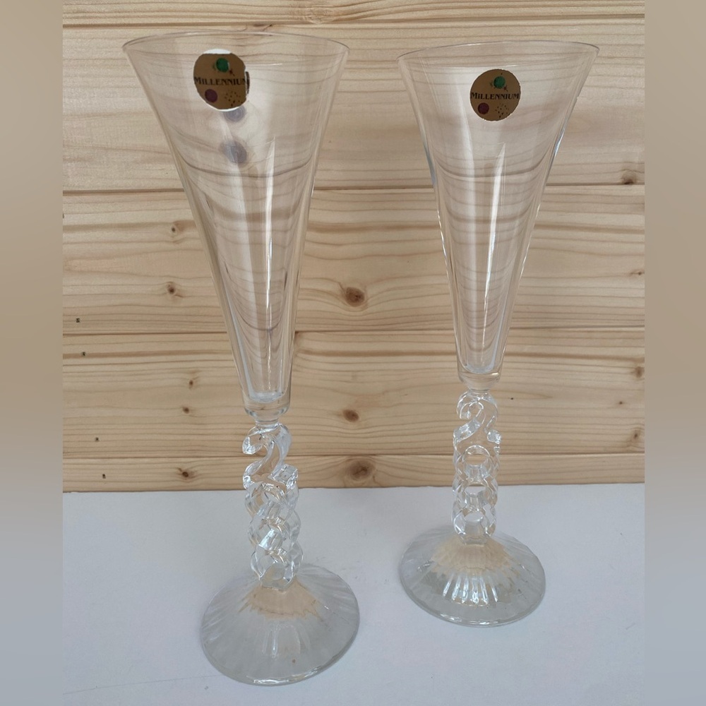 Cristal D’Arques 2000 Millennium Y2K Champagne Flutes Set of 2 Crystal Glasses